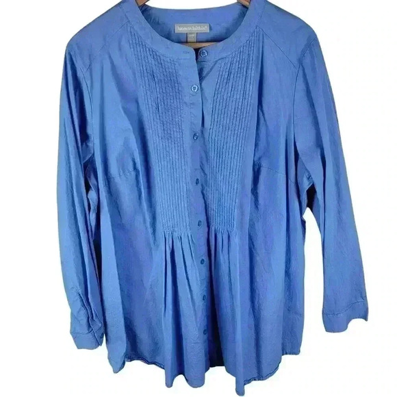 Woman Within Perfect Pintuck Top Women 1X 22/24 Blue Tunic Classic Career Office - Picture 1 of 14
